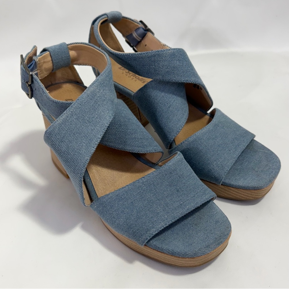 Dr Scholl’s Platform Chunky Heels Ankle Strap Sandals 8 M Blue Denim - Picture 8 of 15